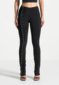 Eyelet Detail Tacked Leggings - Black