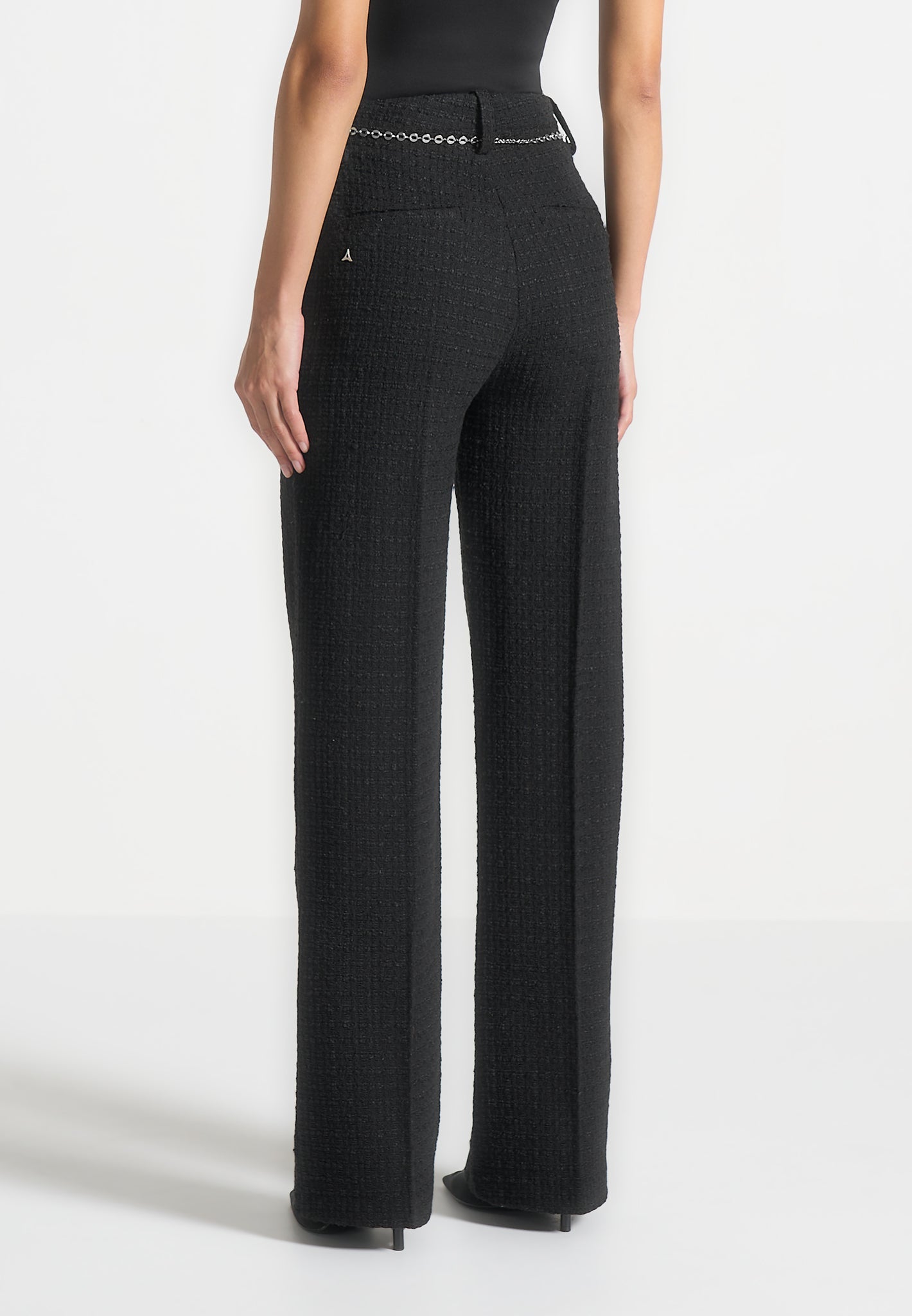 Nathalie - Tweed Trousers with Belt - Black