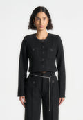 Celine - Cropped Tweed Jacket with Pearls - Black