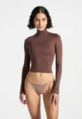 Alea - Mock Neck Long Sleeve Top - Brown