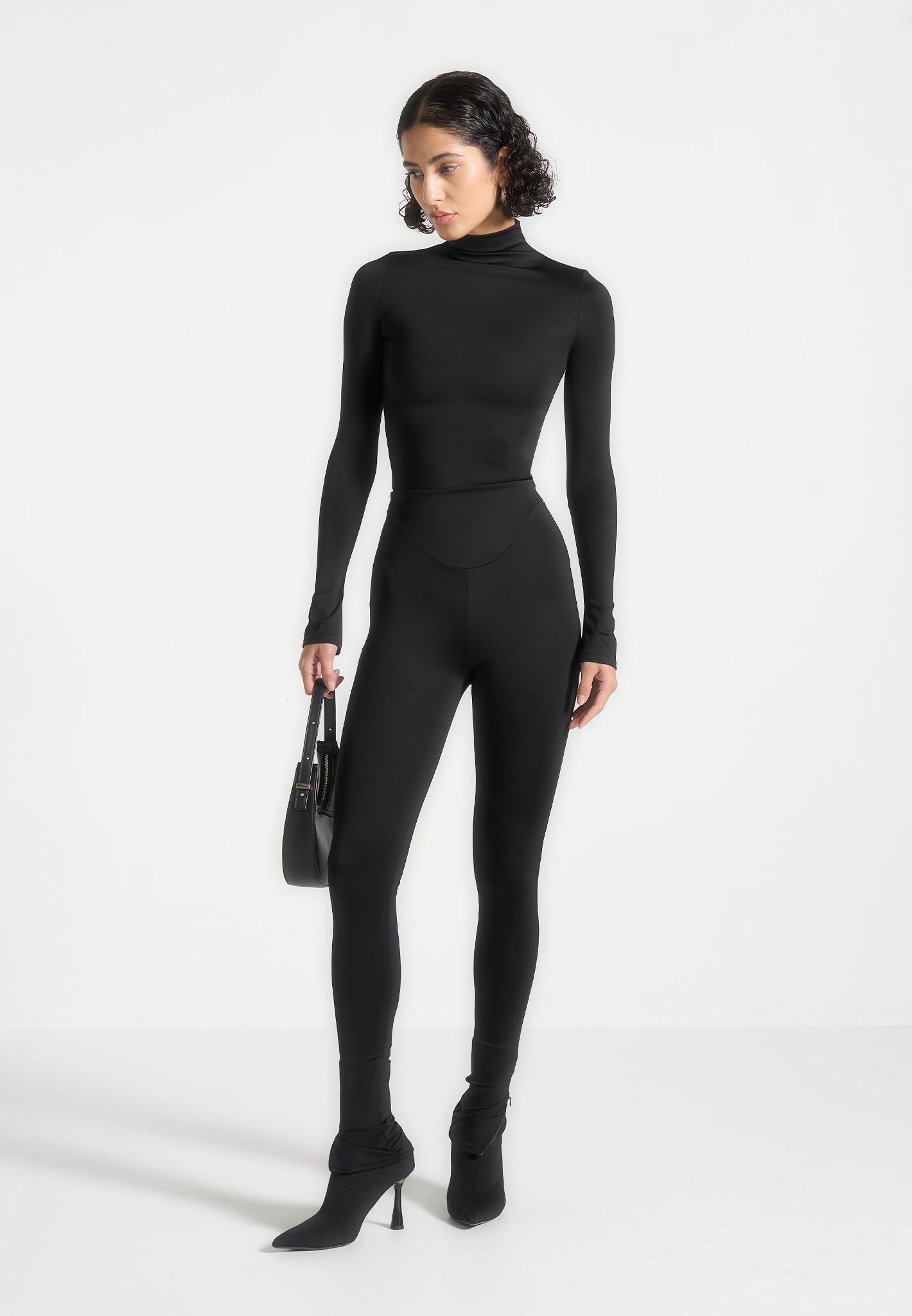 Alea - Mock Neck Long Sleeve Top - Black