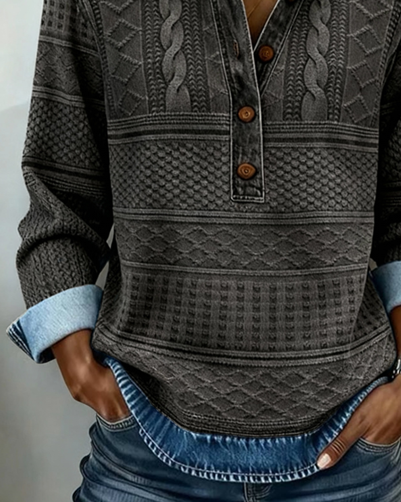 Dolores |Trendy Sweatshirt with Half Button and Collar