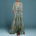 Hazel - Belted V-Neck Floral Maxi Dress