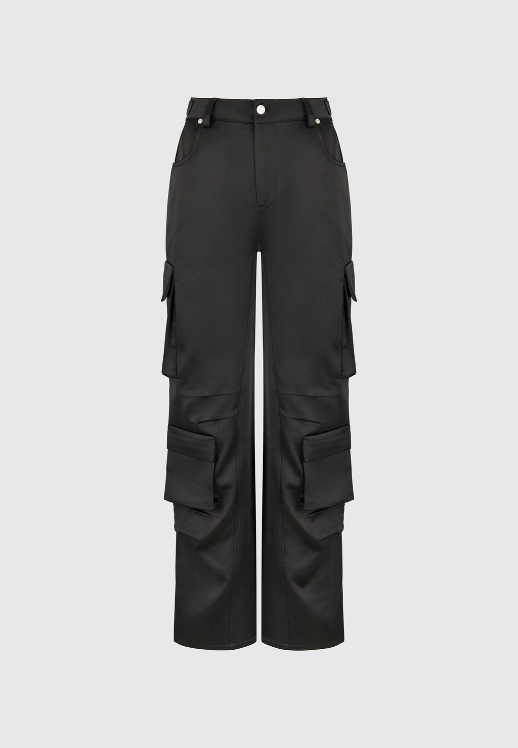 Emilie - Satin High Waisted Cargo Pants - Black