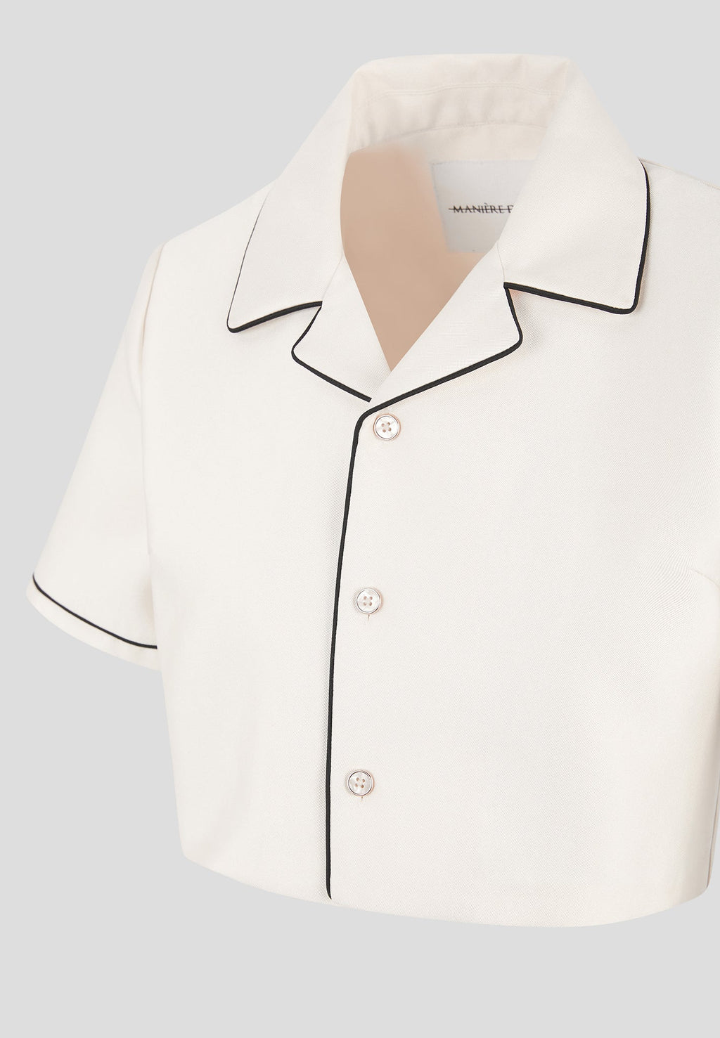 Maude - Satin Cropped Shirt with Piping - Off White