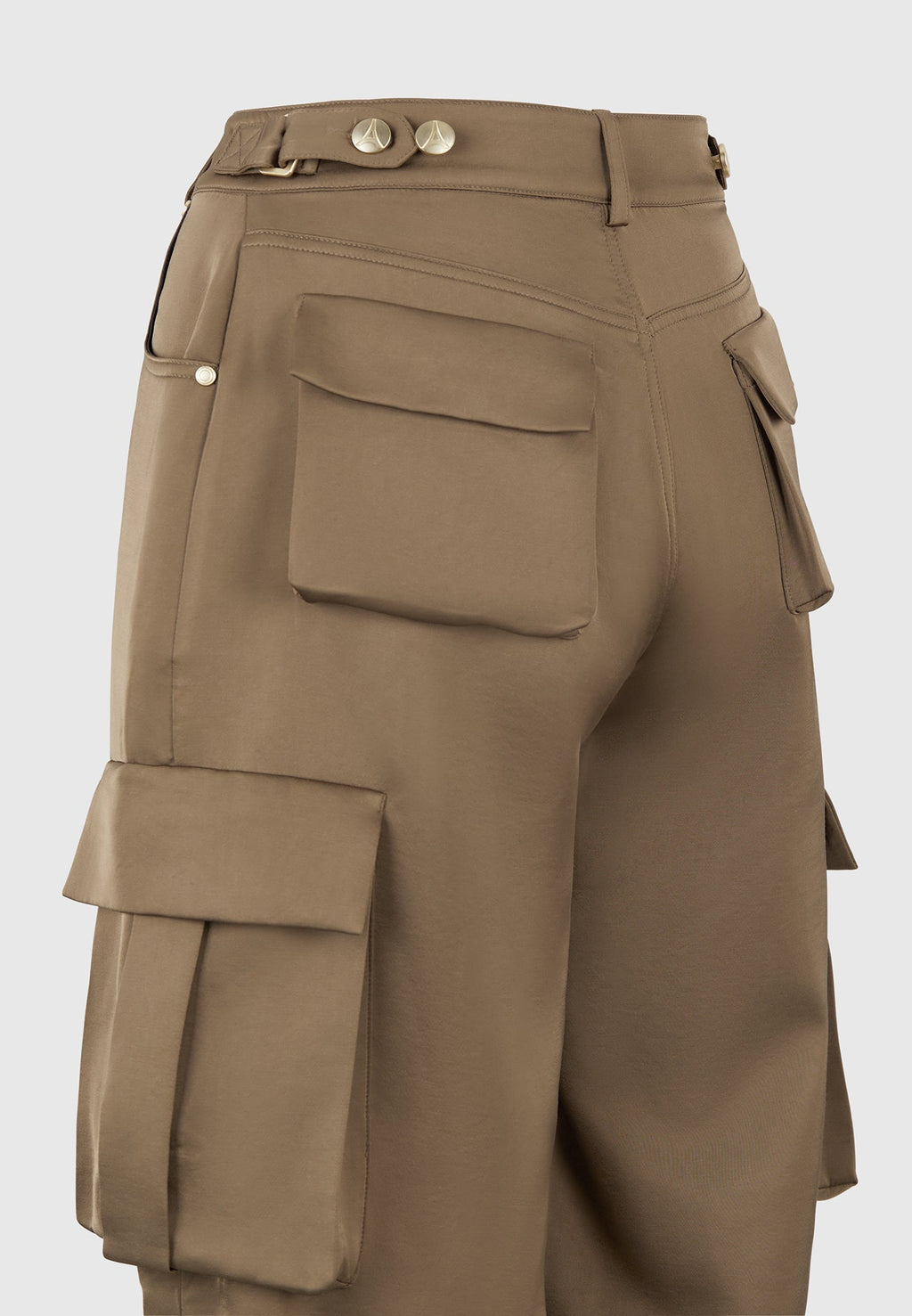 Emilie - Satin High Waisted Cargo Pants - Dark Olive