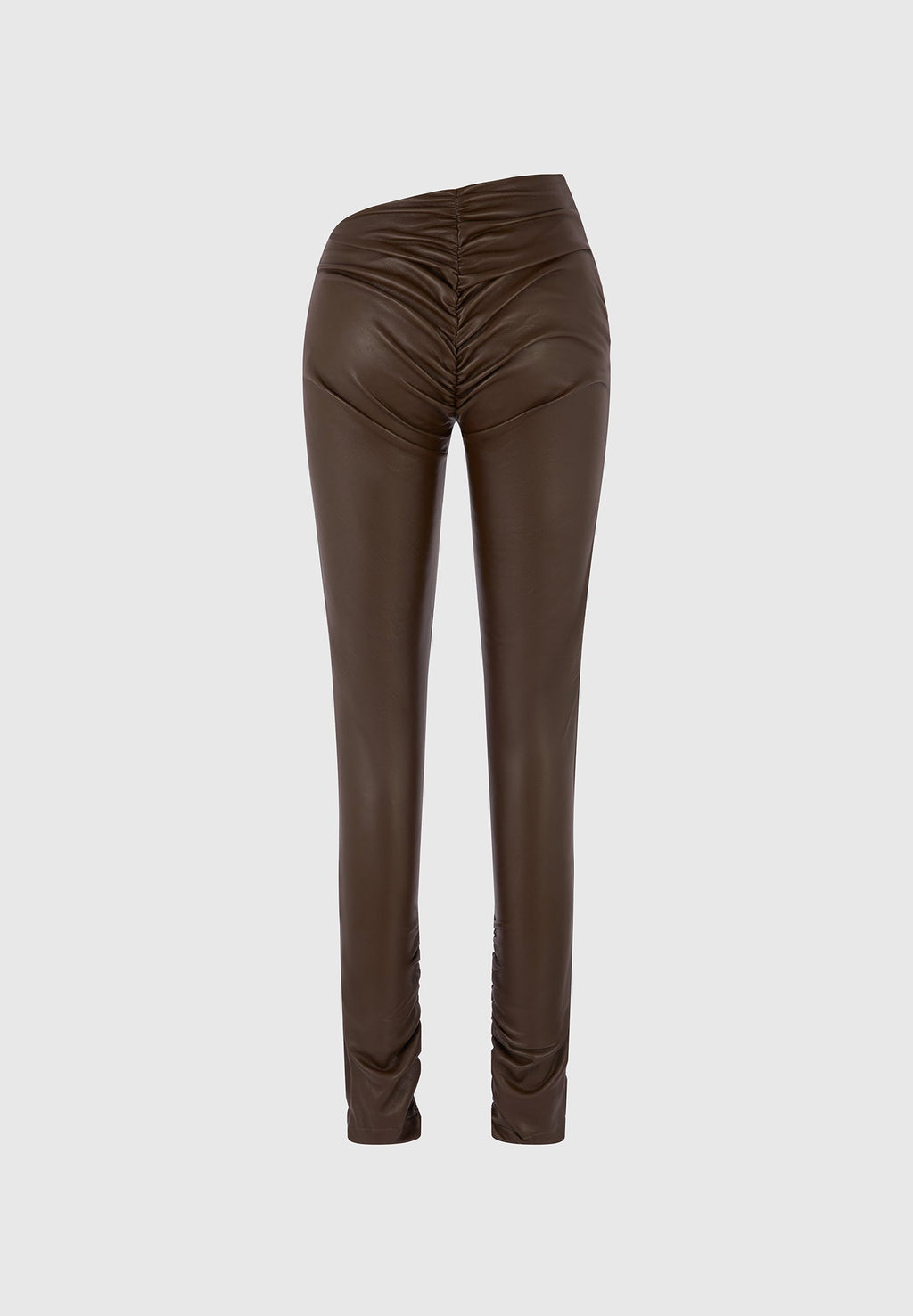 Clara - Leather Angled Waistband Leggings - Brown