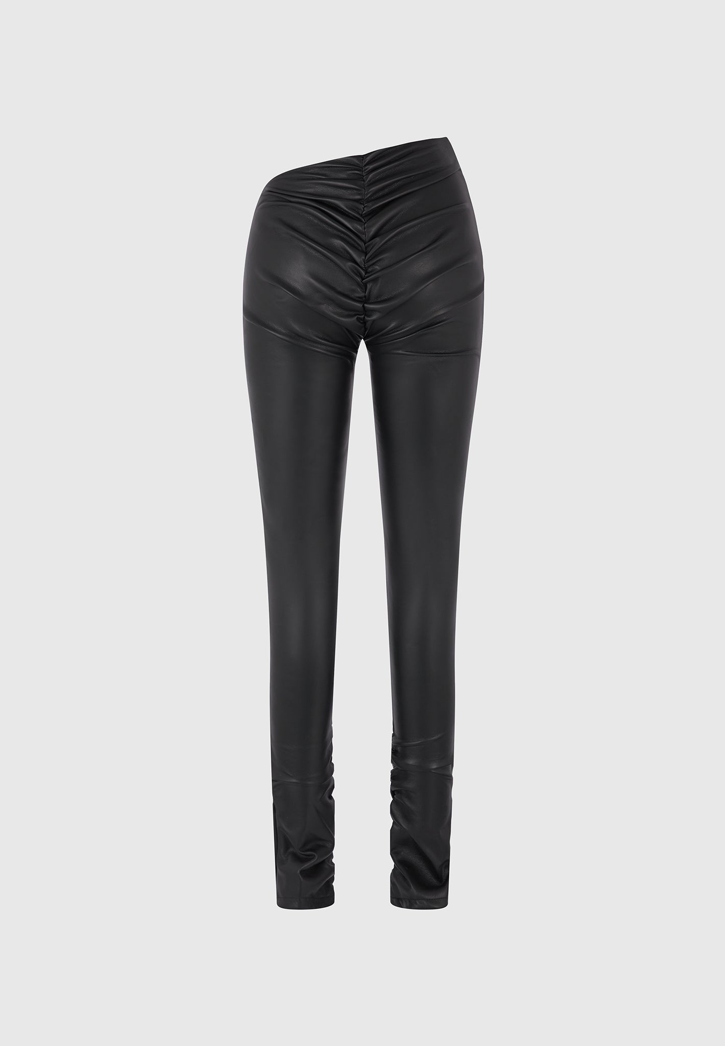 Clara - Leather Angled Waistband Leggings - Black