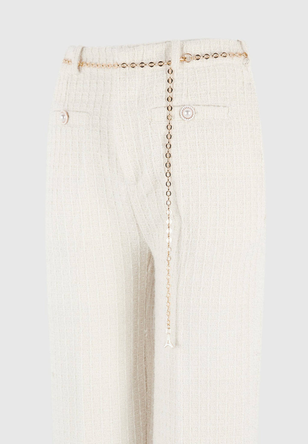 Nathalie - Tweed Trousers with Belt - Cream