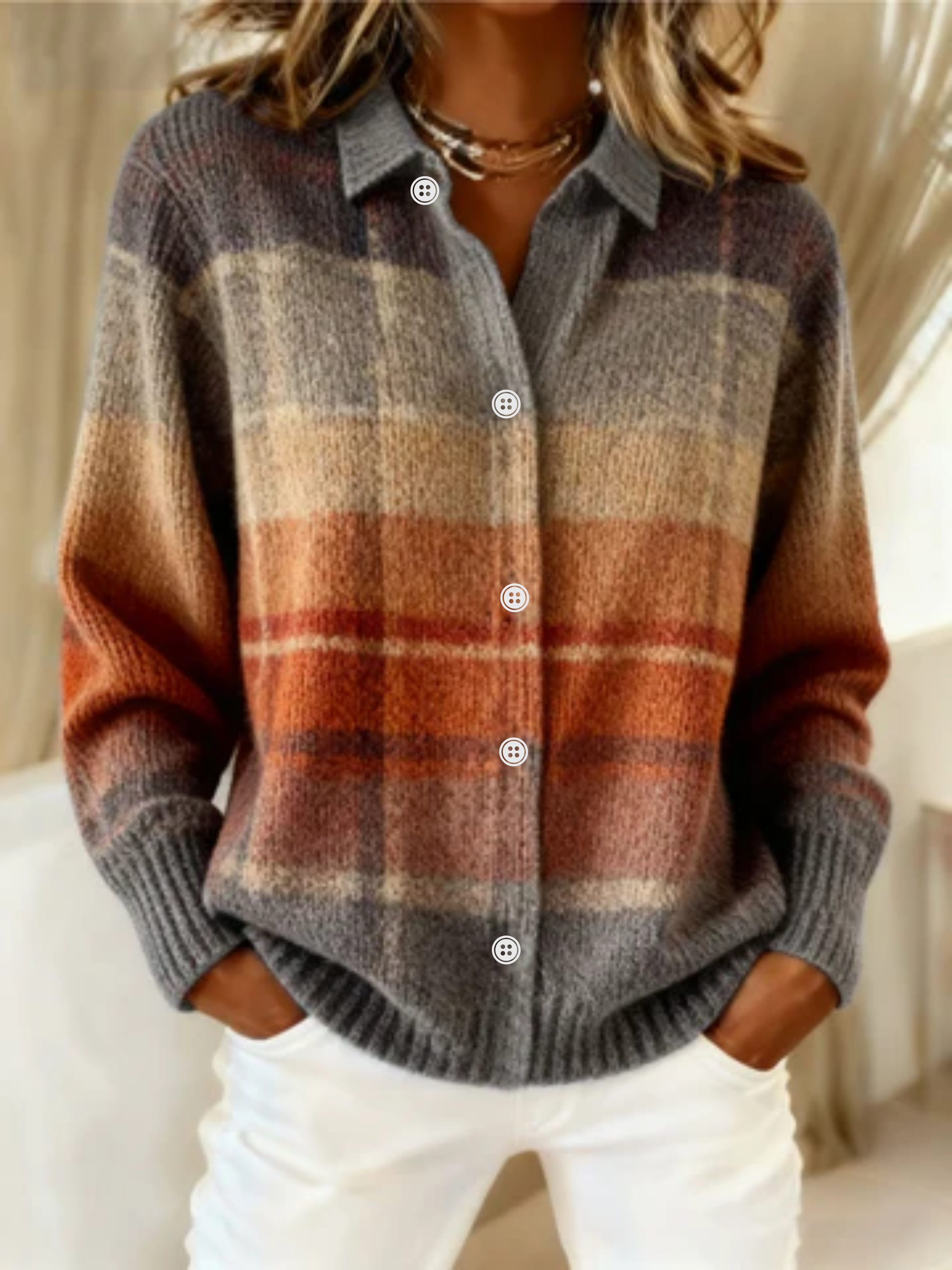 Fleur | Checked Knit Blouse
