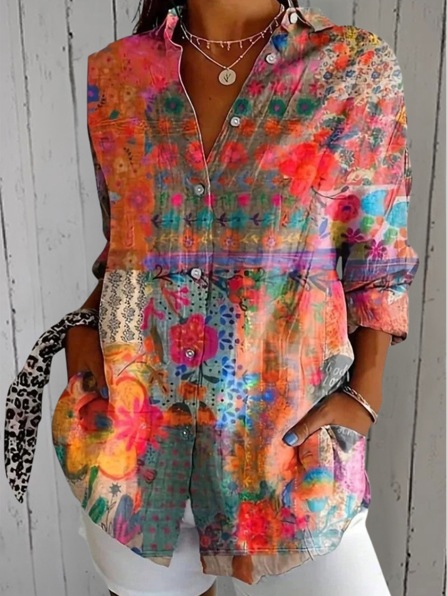 Anica | Vibrant Artistic Button-Up Blouse