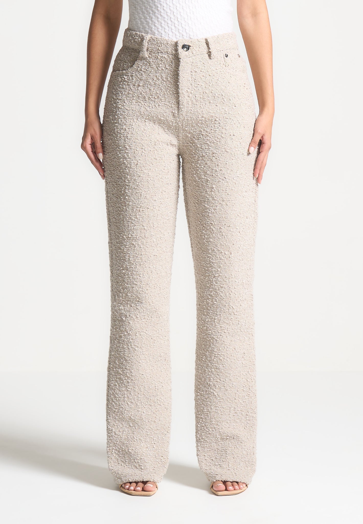 Sara - Boucle Straight Leg Jeans - Beige