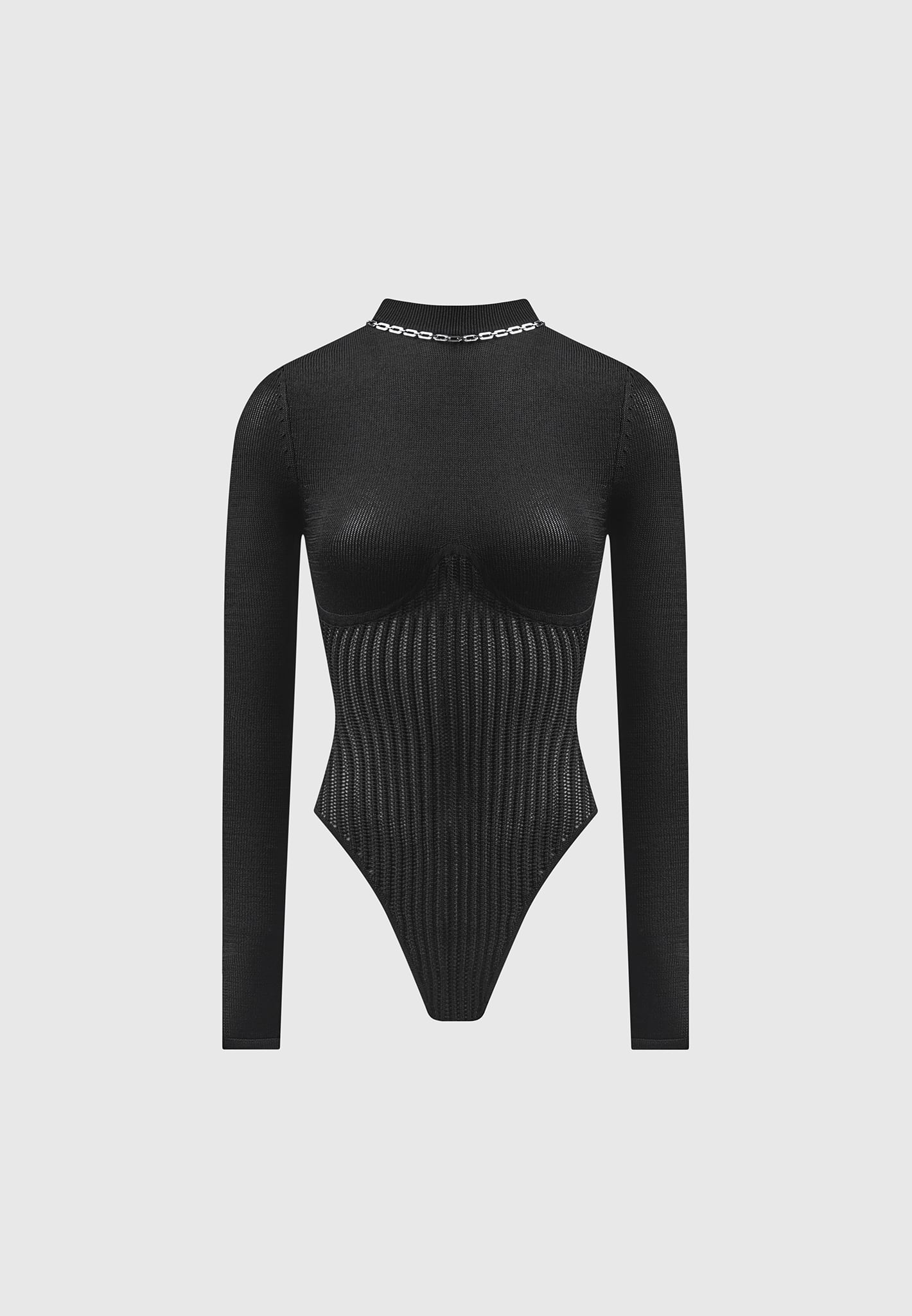 Contour Knit Bodysuit with Chain - Black