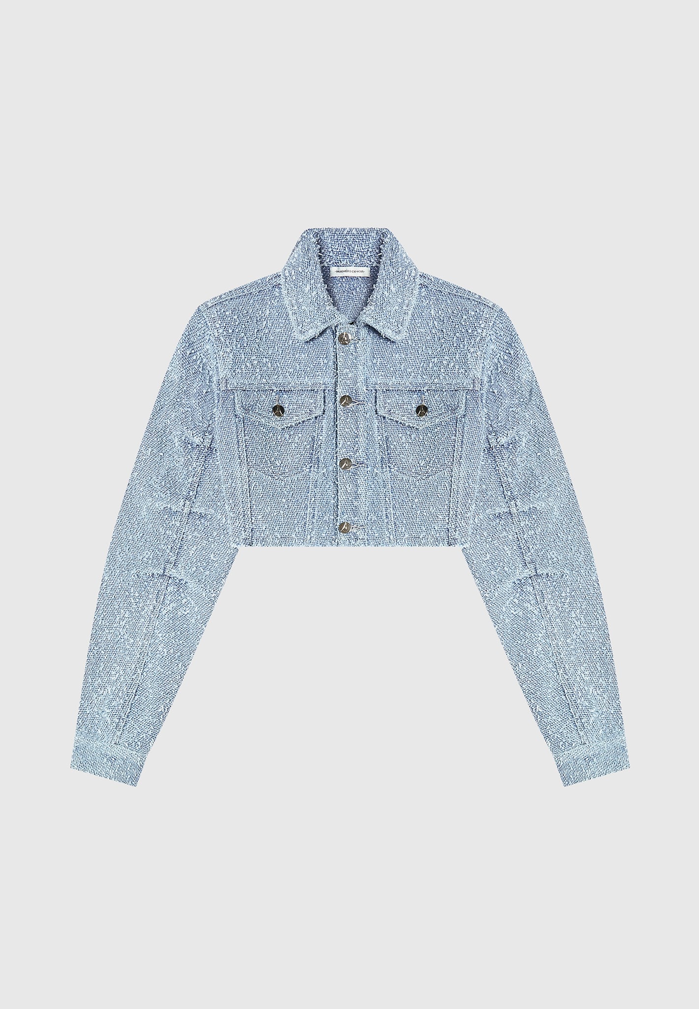Catherine - Cropped Boucle Denim Jacket - Mid Blue