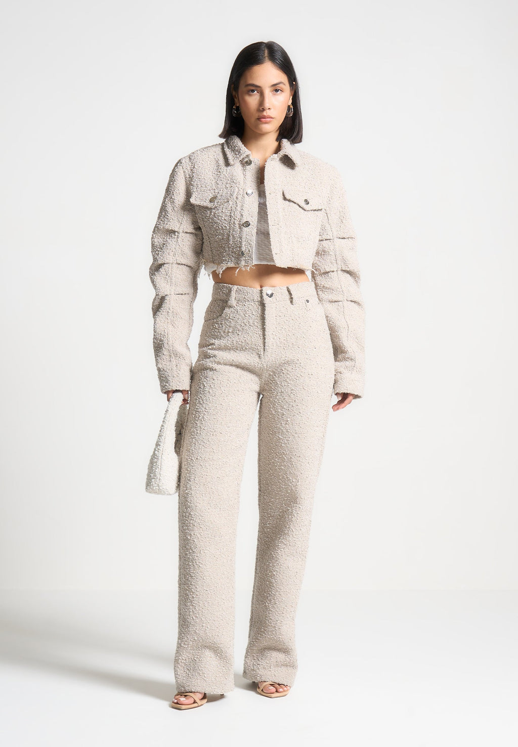 Sara - Boucle Straight Leg Jeans - Beige
