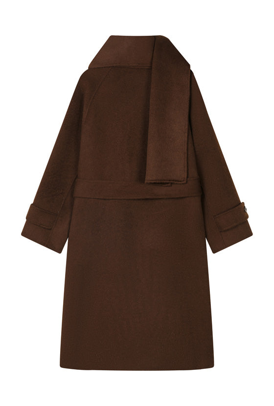 Carina Wool & Silk Scarf Coat - Chocolate