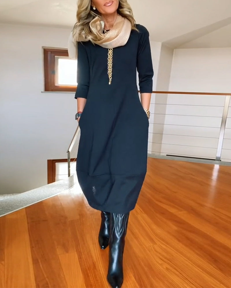 Felicity |  Maxi Dress with Round Neck and Long Sleeves