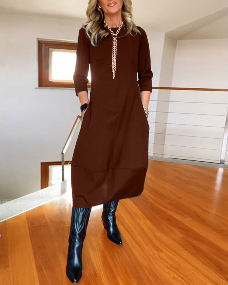 Felicity |  Maxi Dress with Round Neck and Long Sleeves