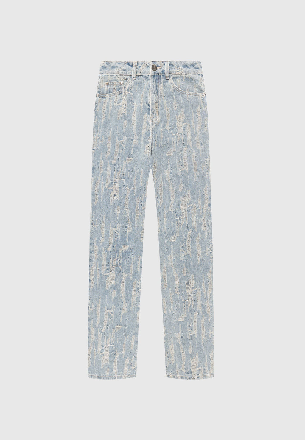 Florence - Distressed High Rise Straight Leg Jeans - Mid Blue