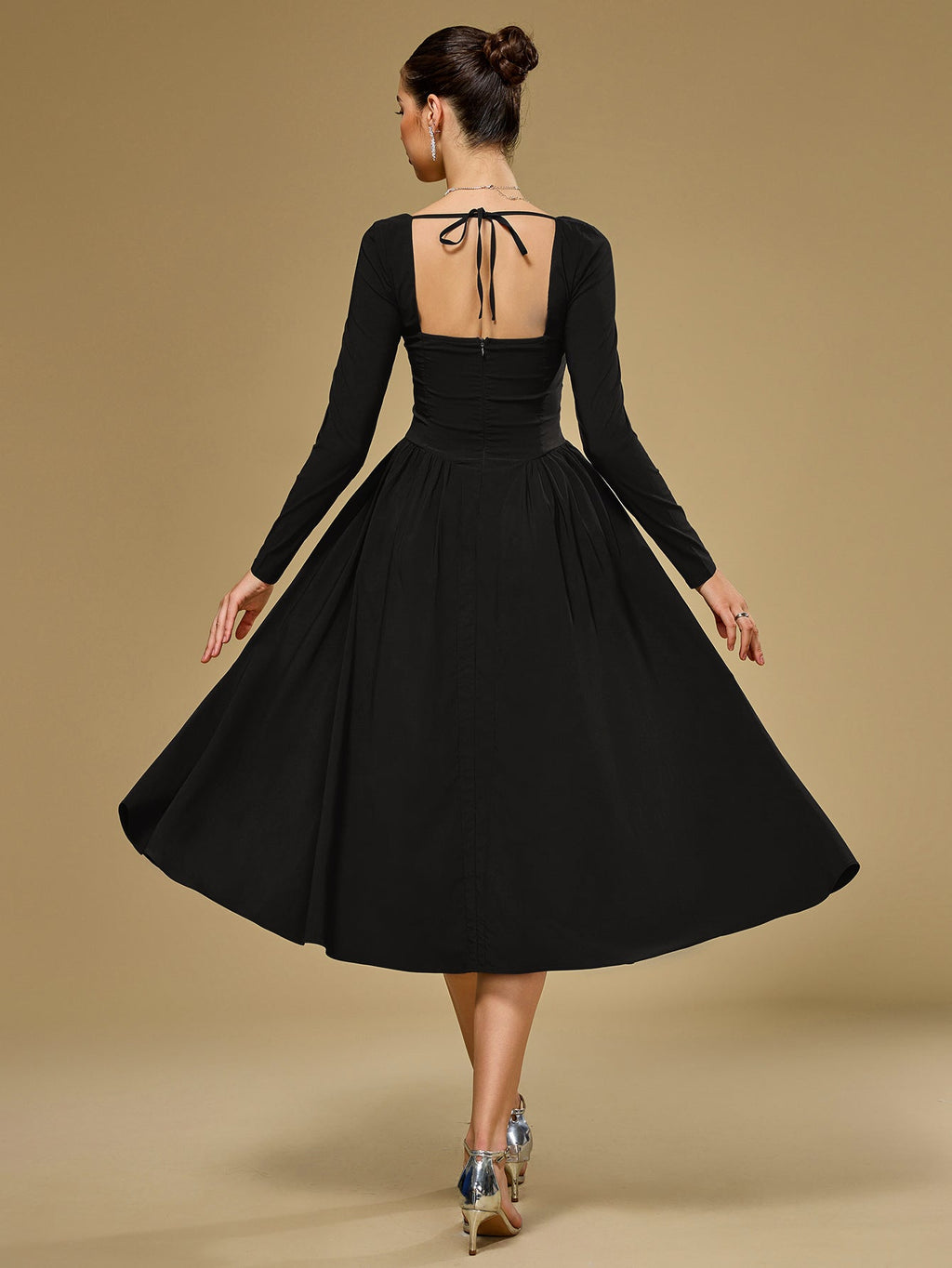 Long Sleeve Tie Back A-Line Dress