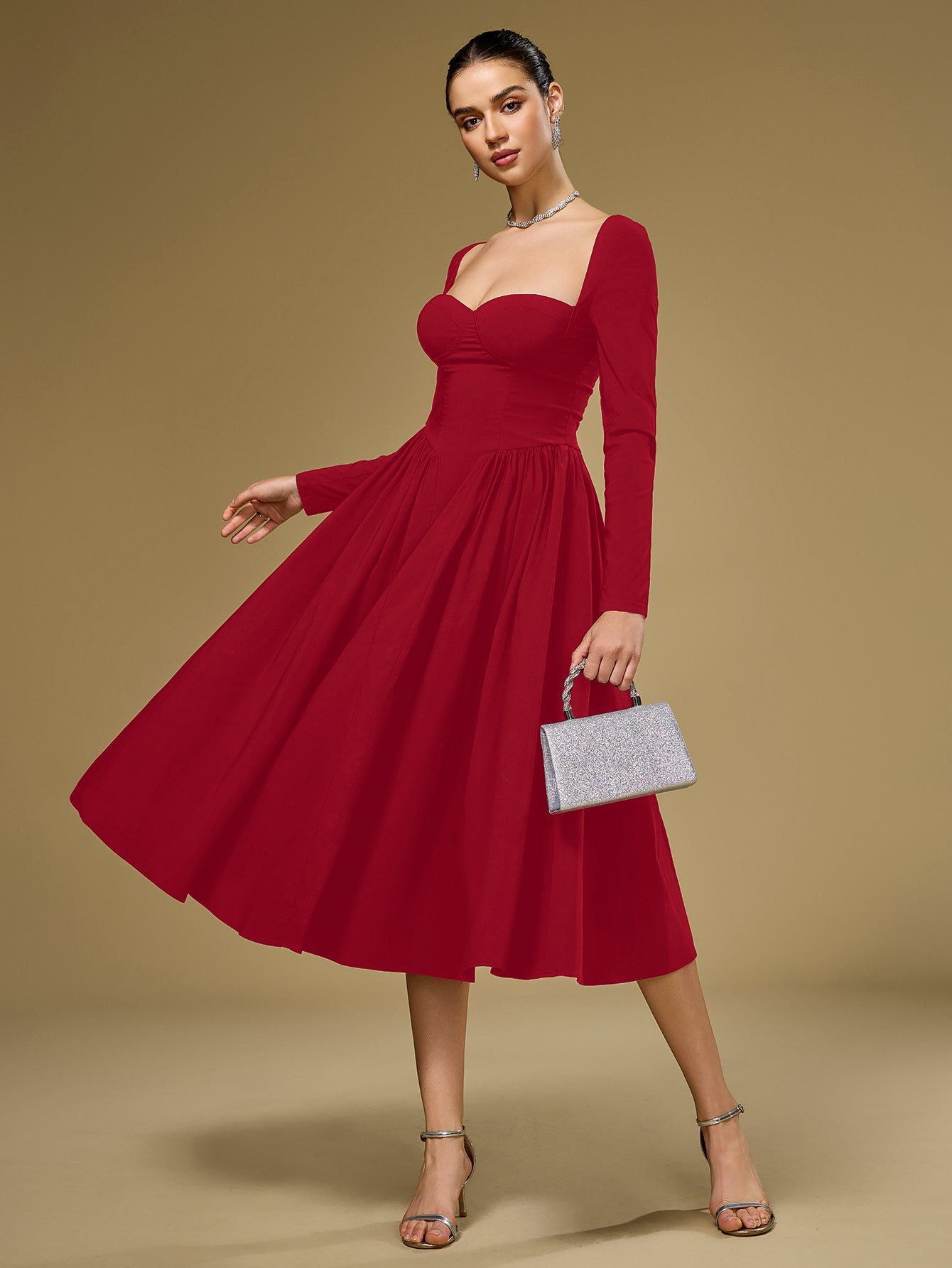 Long Sleeve Tie Back A-Line Dress