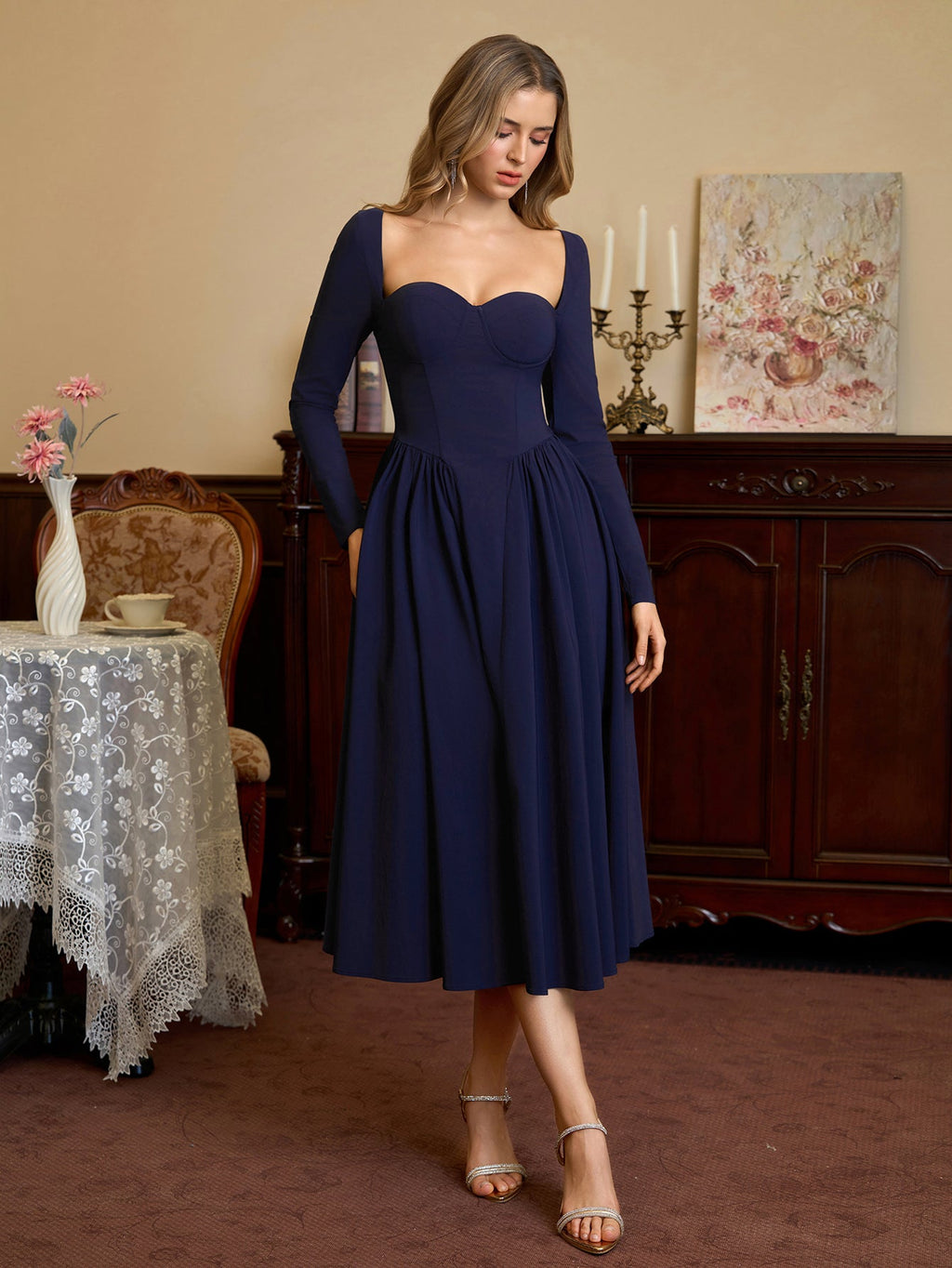 Long Sleeve Tie Back A-Line Dress