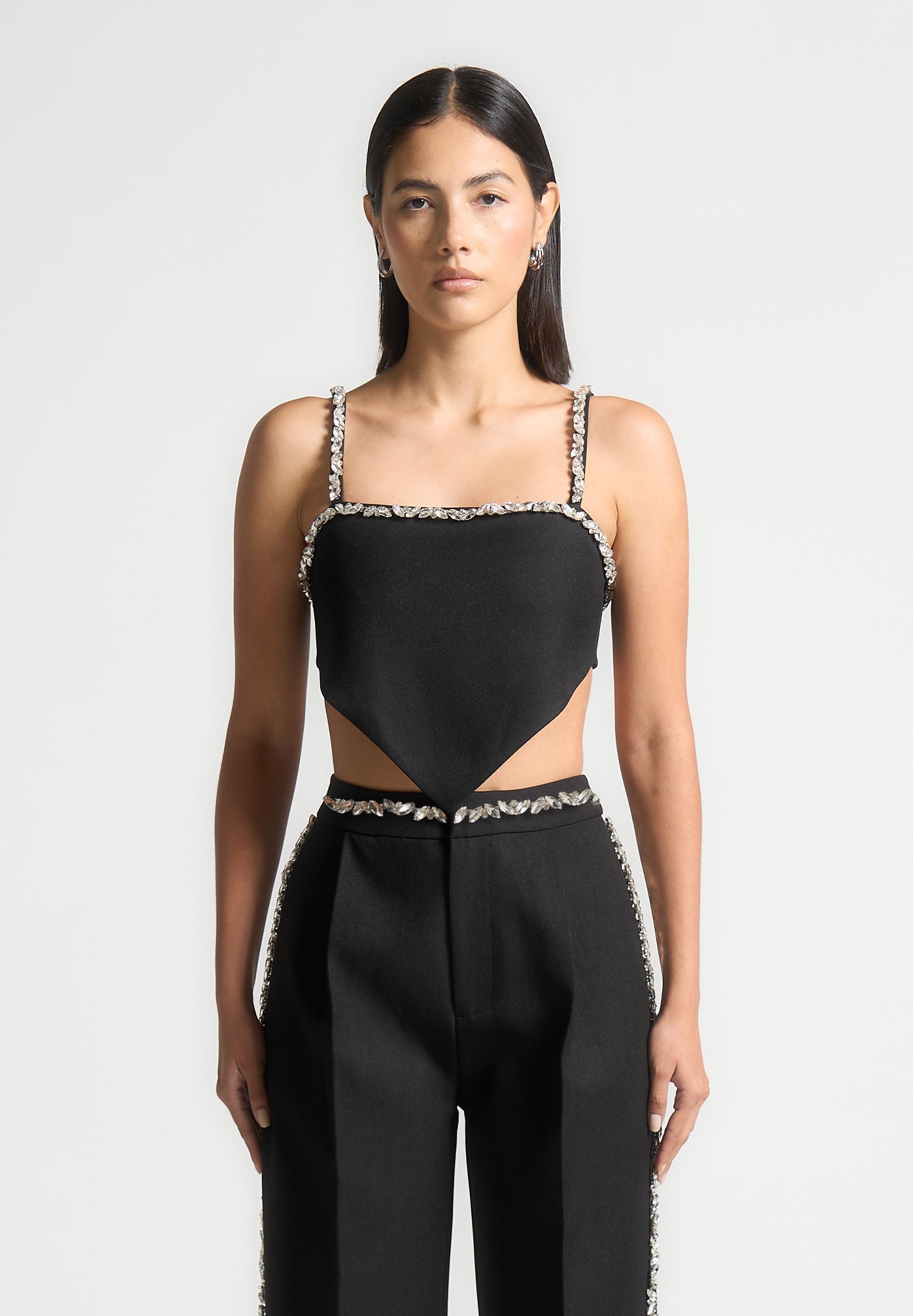Eloise - Embellished Strap Handkerchief Top - Black