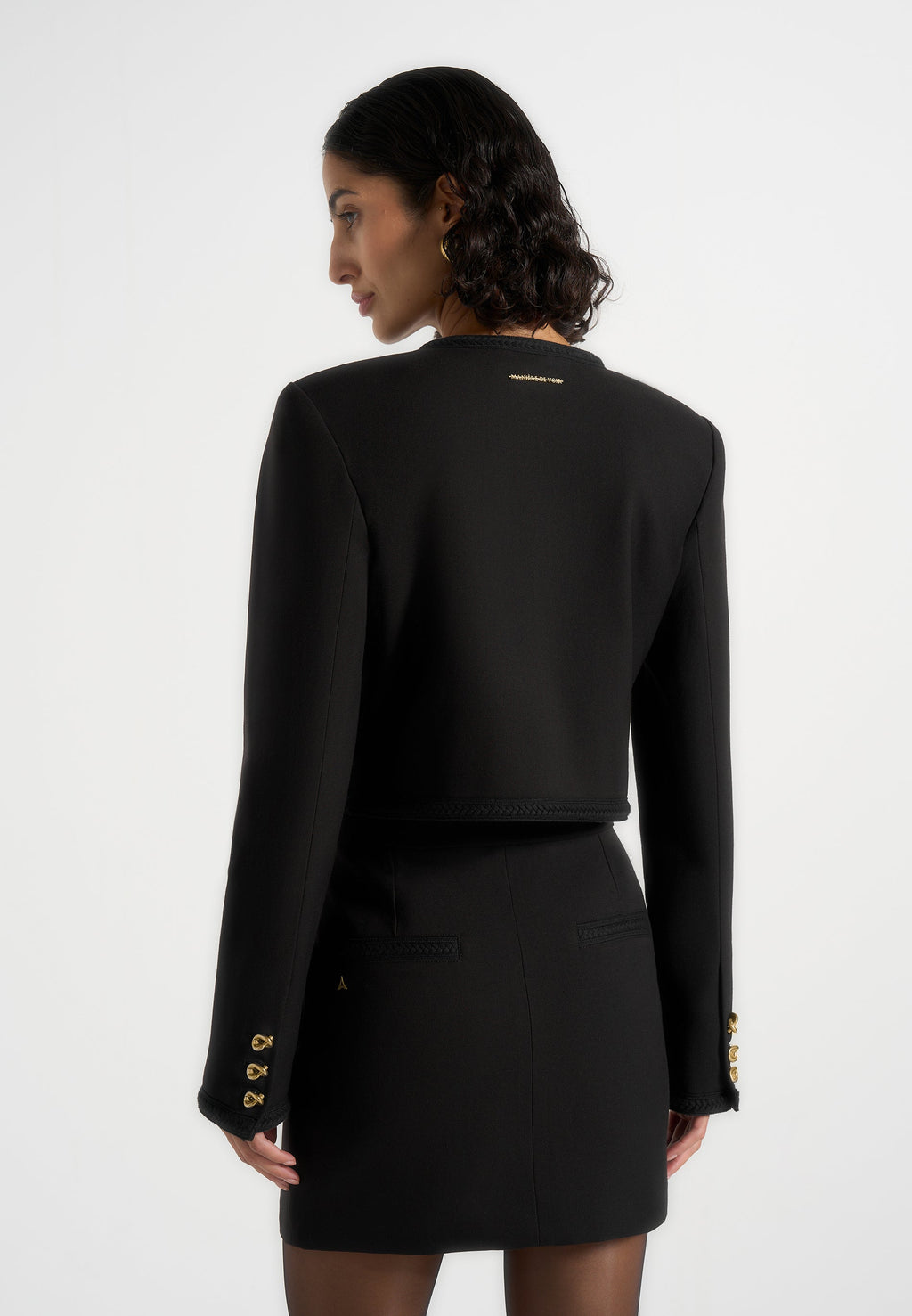 Madeline - Cropped Tailored Jacket With Braided Trim - Black