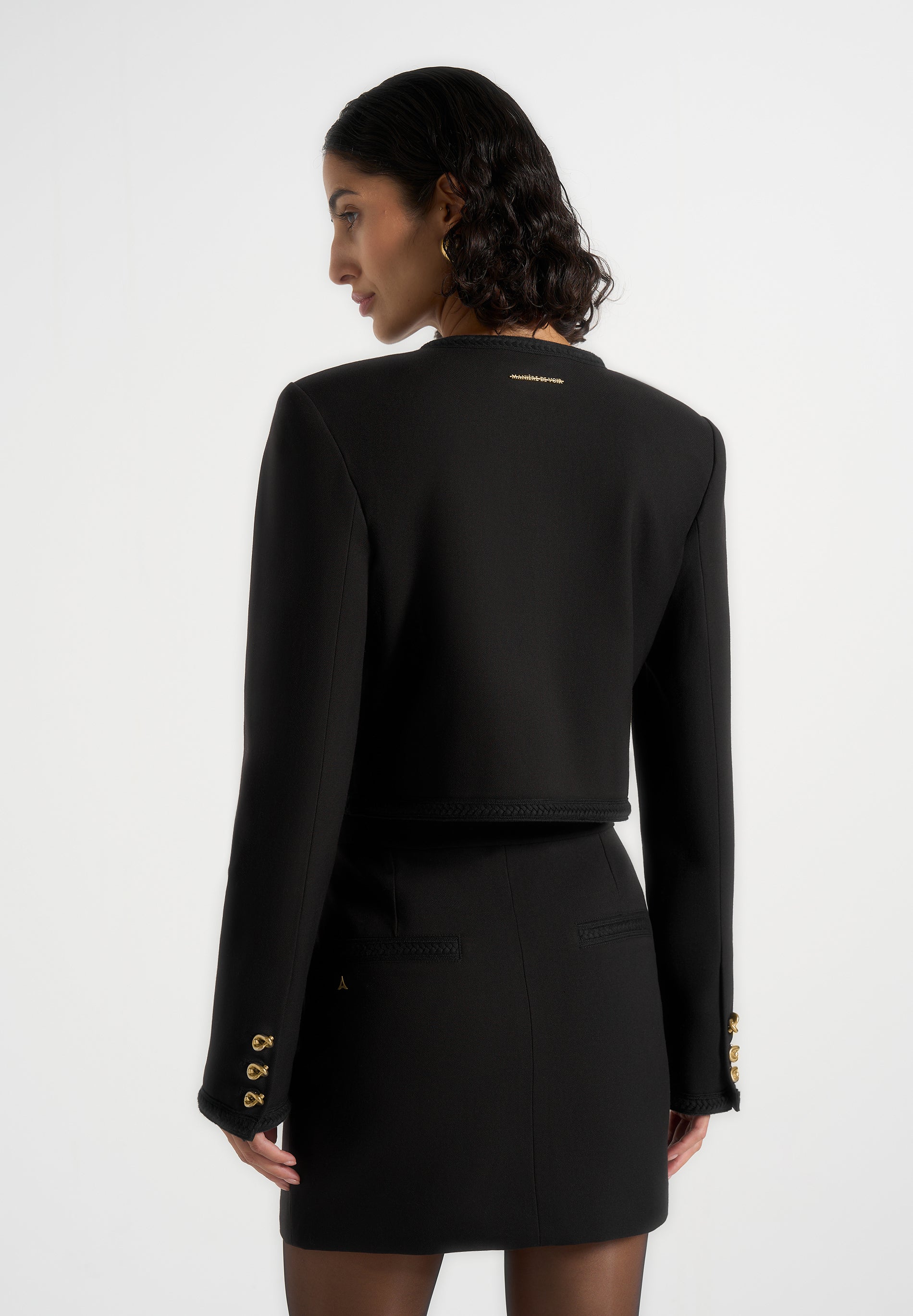 Madeline - Cropped Tailored Jacket With Braided Trim - Black