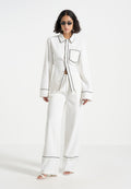 Mina - Contrast Piped Pleated Trousers - White/Black