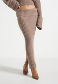 Lyra - Knit Maxi Skirt with Foldover - Taupe