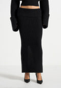 Lyra - Knit Maxi Skirt with Foldover - Black