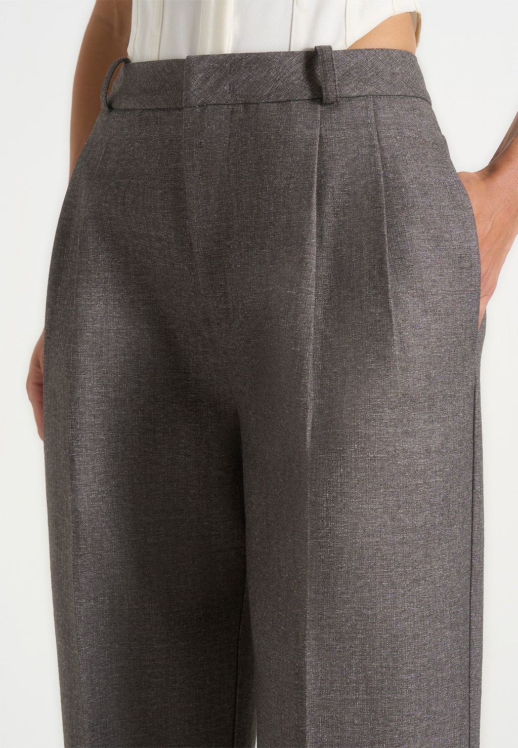 Julie - Speckled Tailored Twin Pleat Trousers - Grey Speckle
