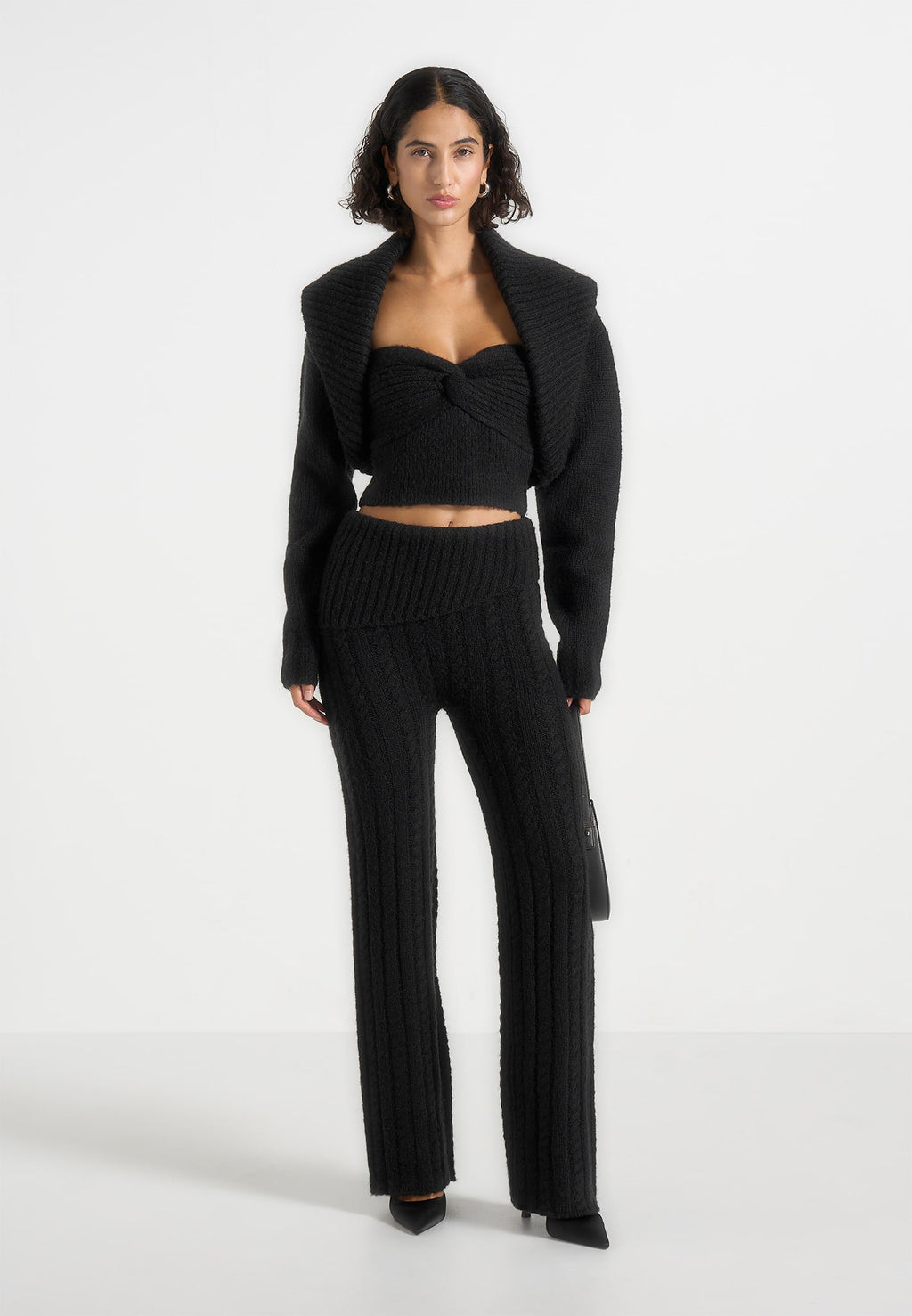Emya - 2-in-1 Knit Shrug With Twisted Bandeau Top - Black