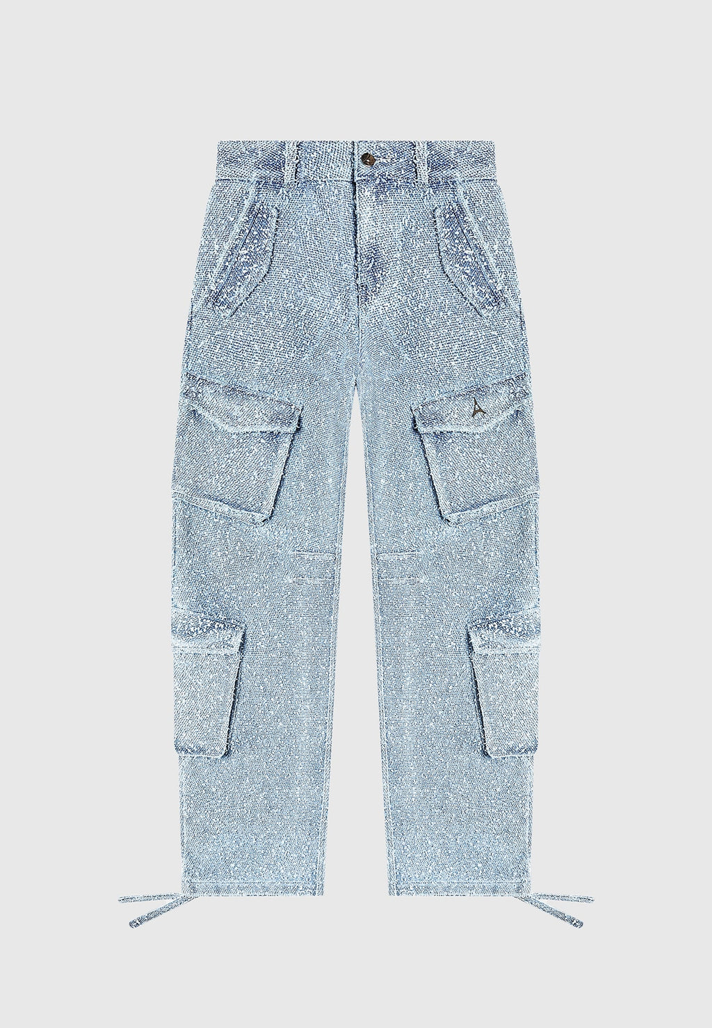 Anne - High Waisted Boucle Denim Cargo Pants - Mid Blue