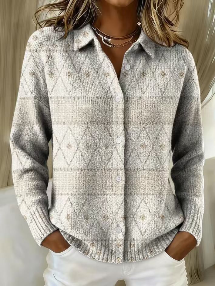 Mona | Elegant Knit Blouse with Diamond Pattern
