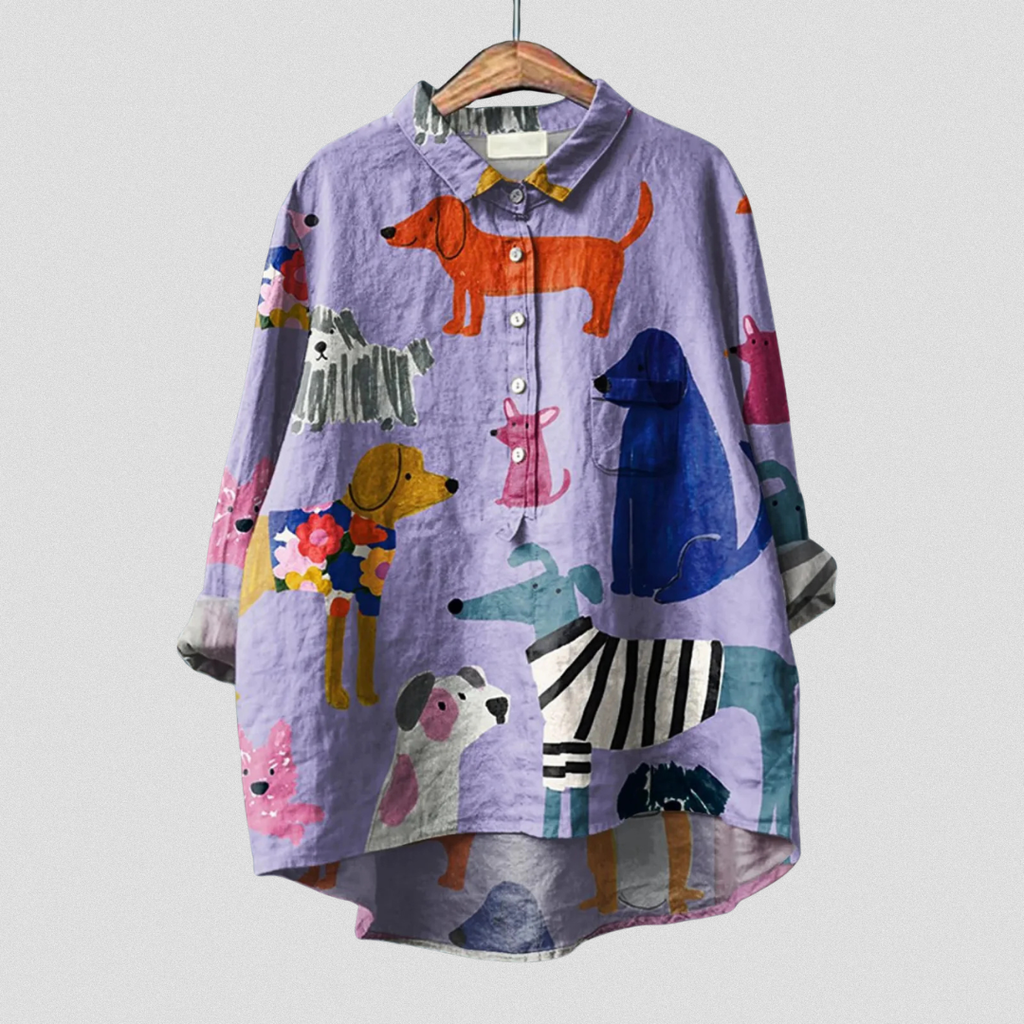 Coralie | Women's Dog  Art Print Casual Shirt