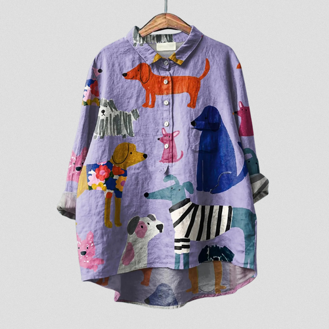Coralie | Women's Dog  Art Print Casual Shirt
