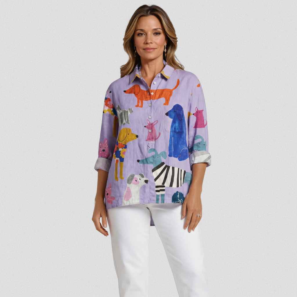 Coralie | Women's Dog  Art Print Casual Shirt