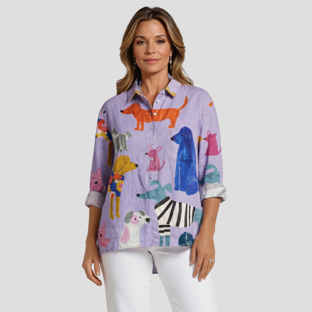 Coralie | Women's Dog  Art Print Casual Shirt