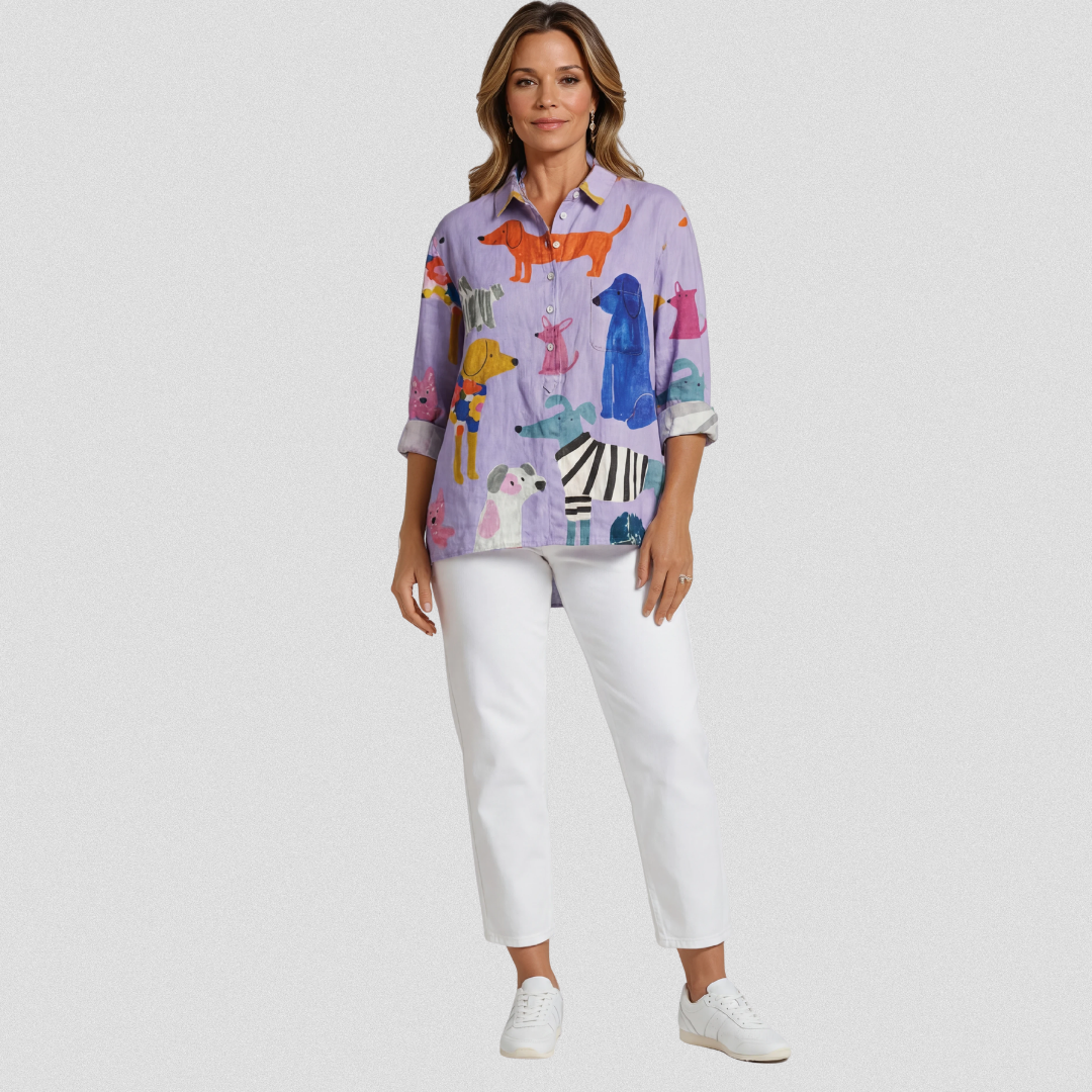 Coralie | Women's Dog  Art Print Casual Shirt