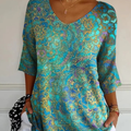 Women's Retro Art Print Casual Pullover Knit