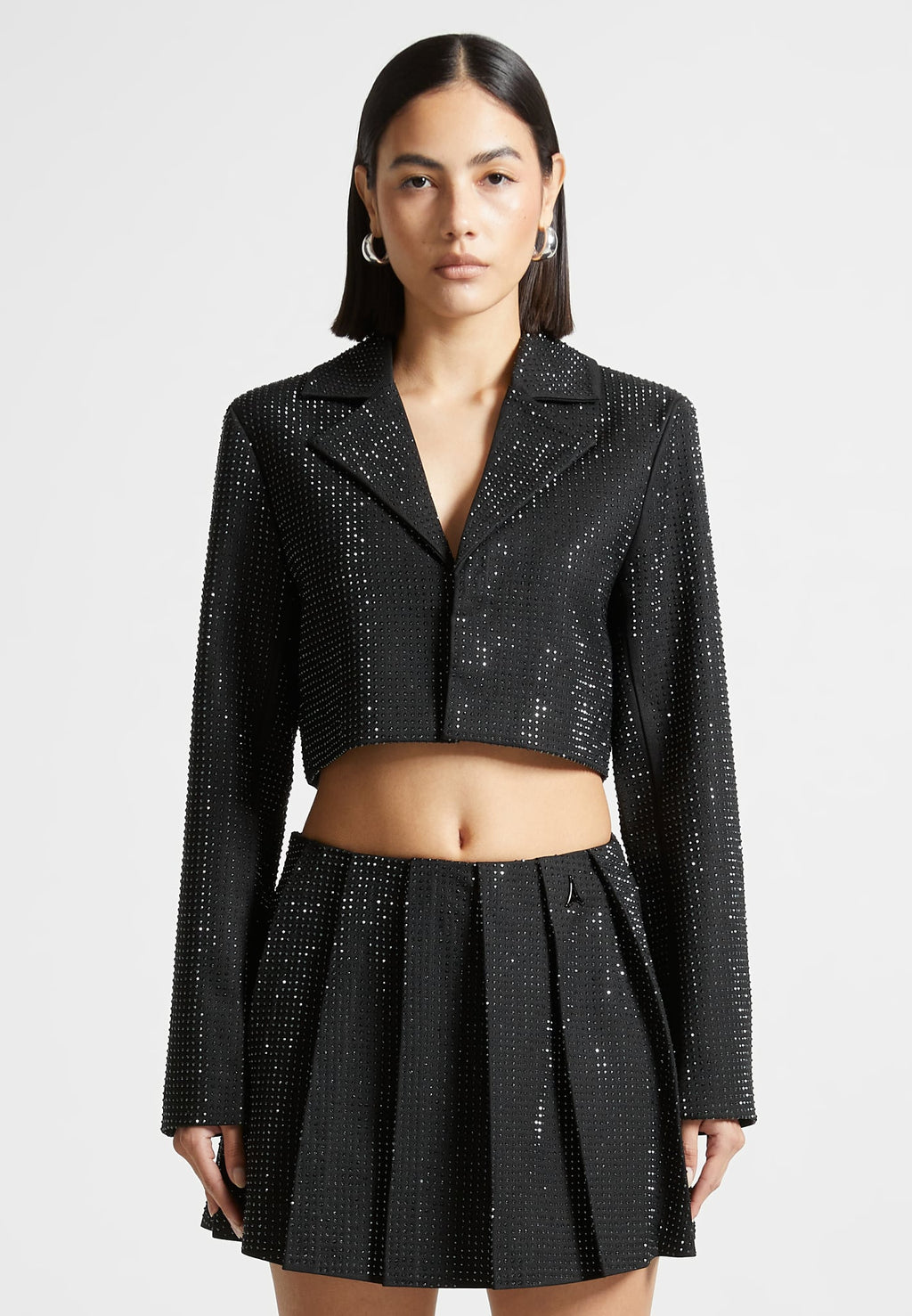 Rhinestone Cropped Blazer - Black