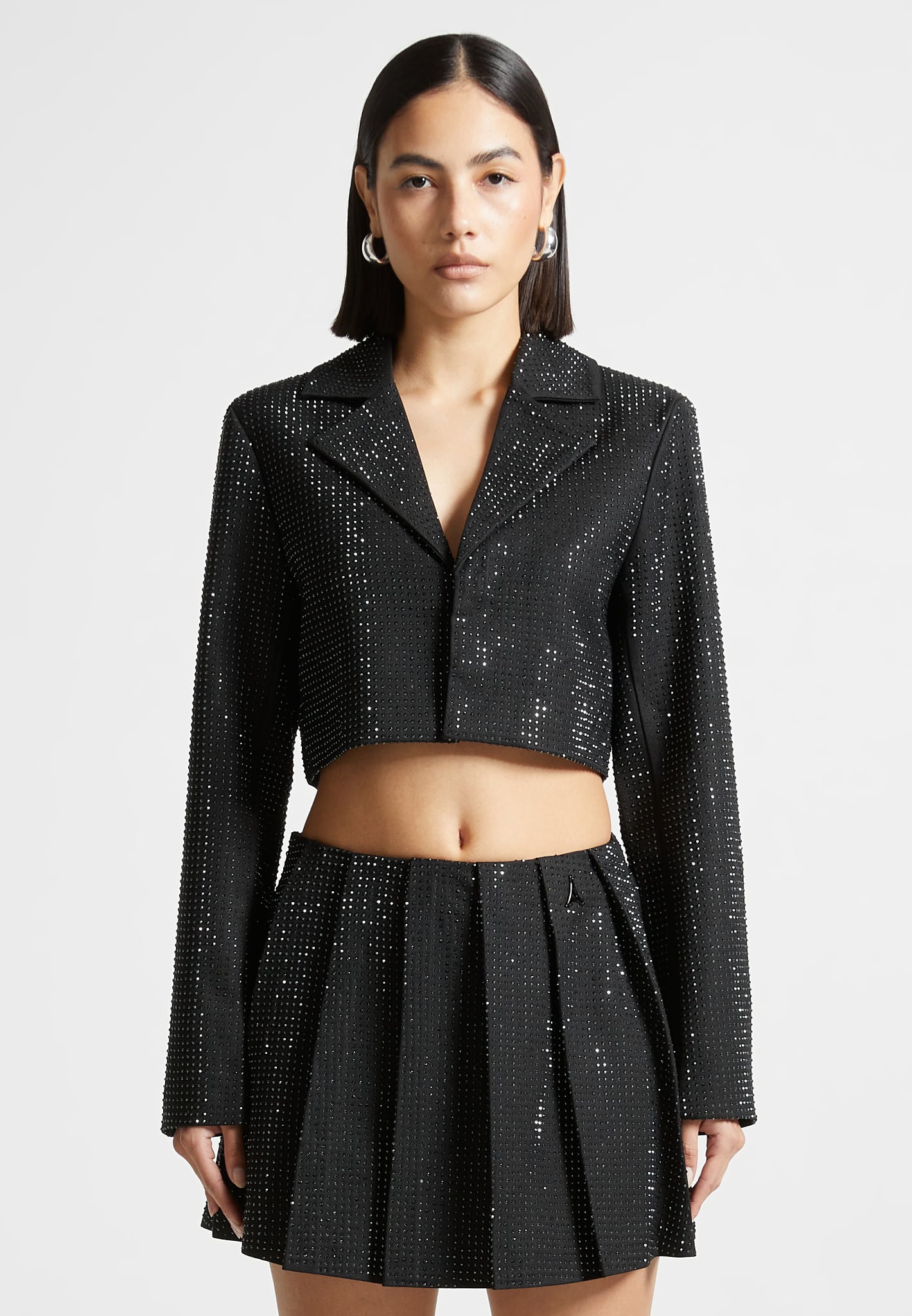 Rhinestone Cropped Blazer - Black