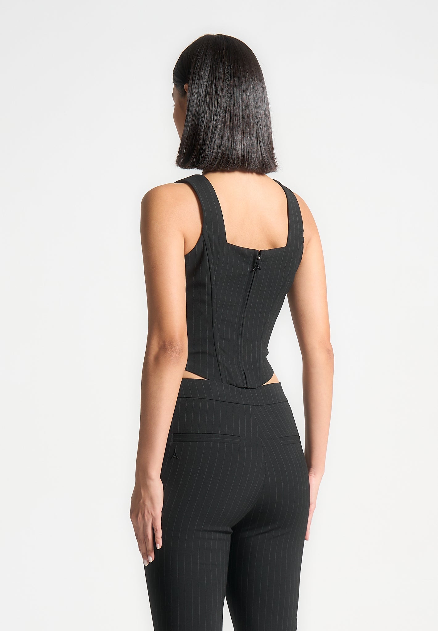 Square Neck Pinstripe Corset Top - Black