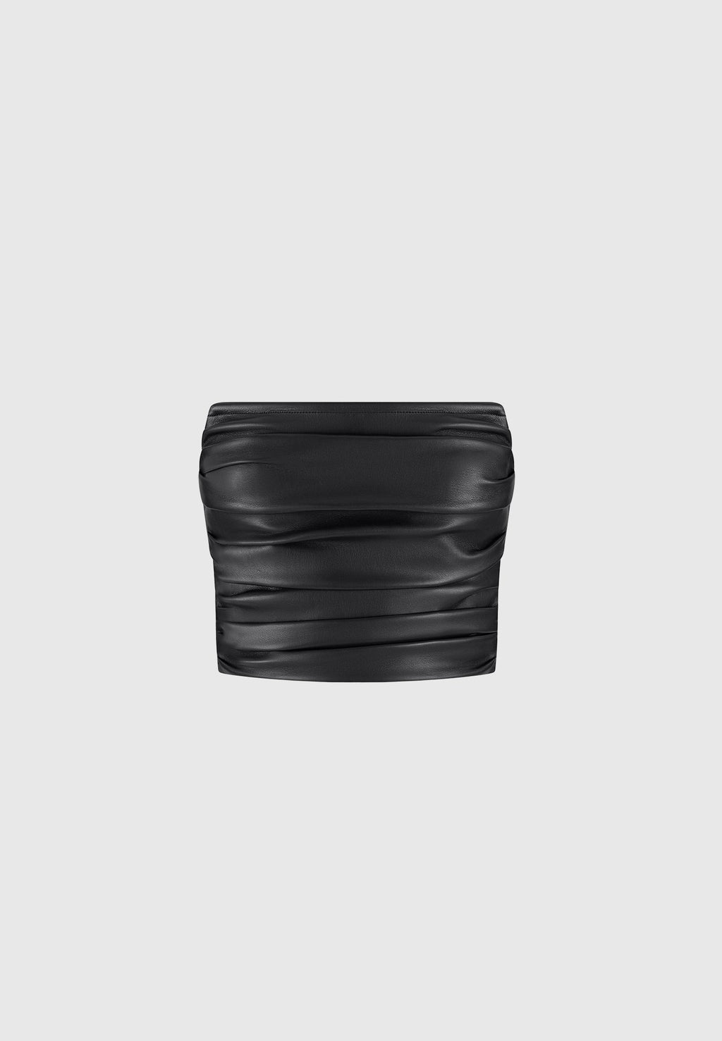 Pleated Bandeau Leather Corset Top - Black