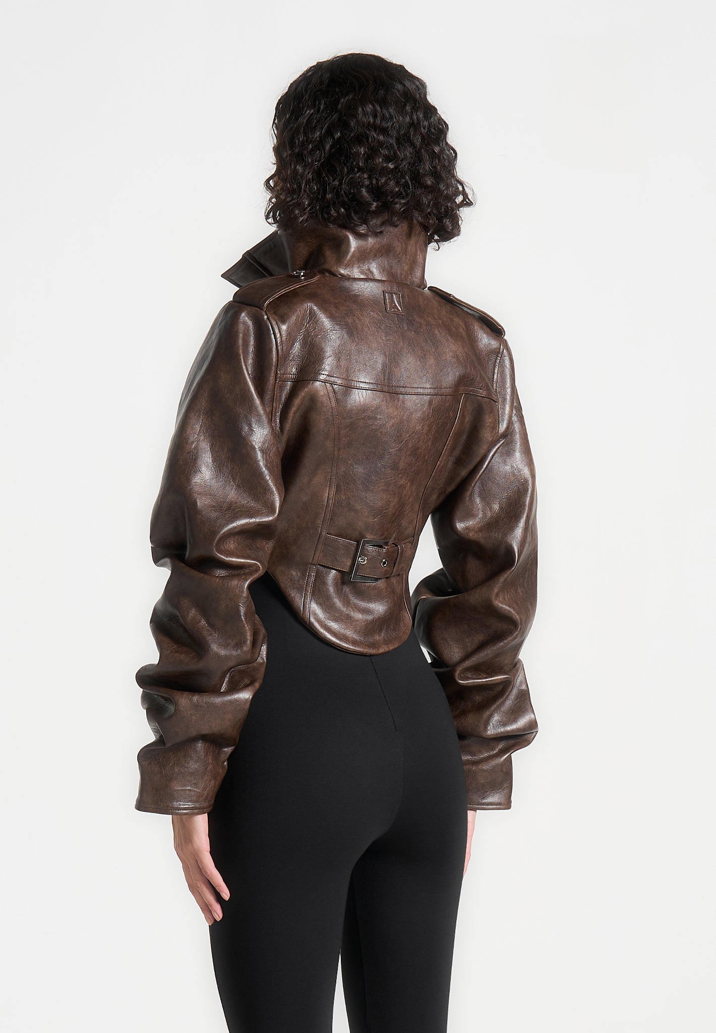 Solange - Vintage Leather Tacked Sleeve Corset Jacket - Brown