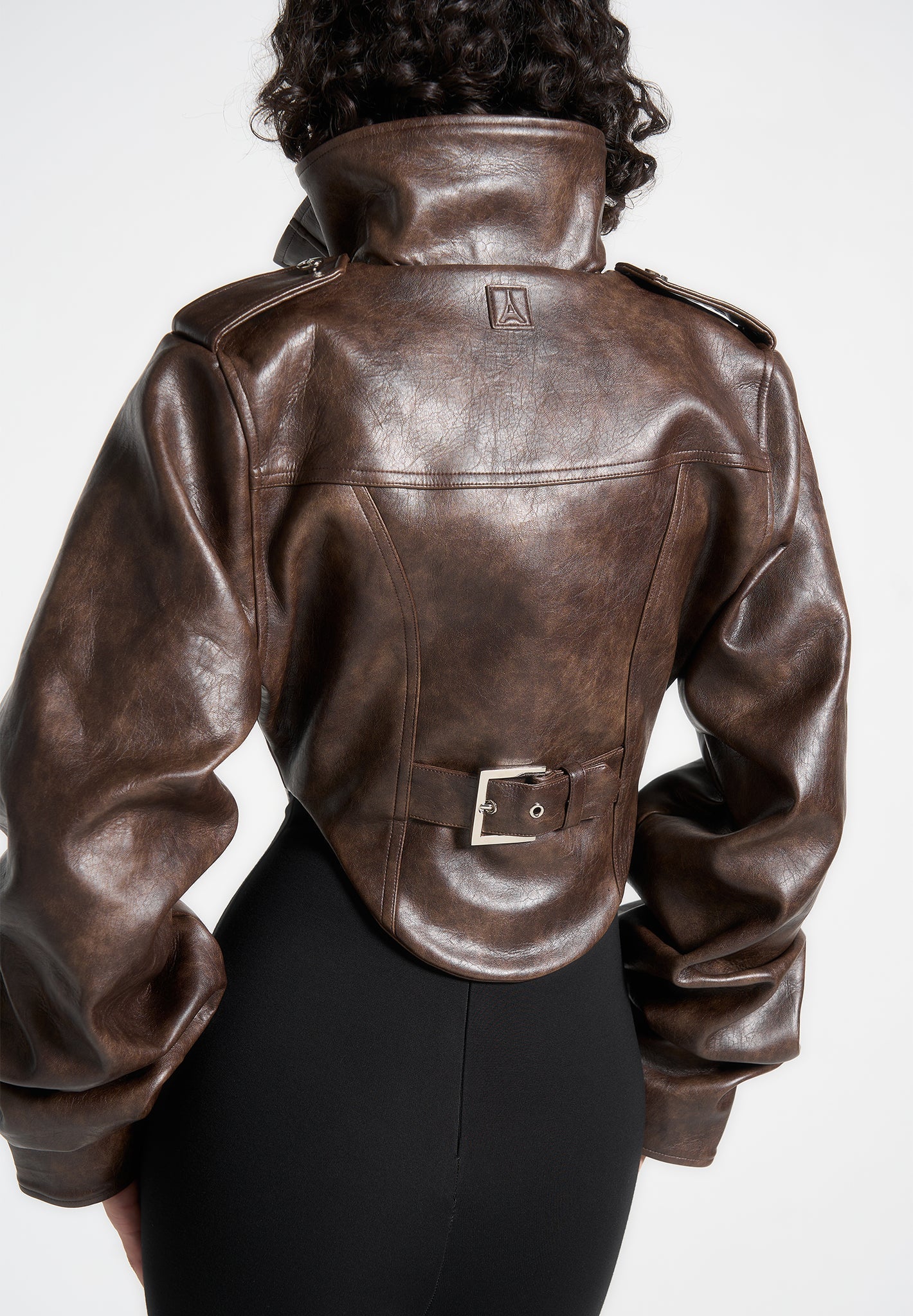 Solange - Vintage Leather Tacked Sleeve Corset Jacket - Brown