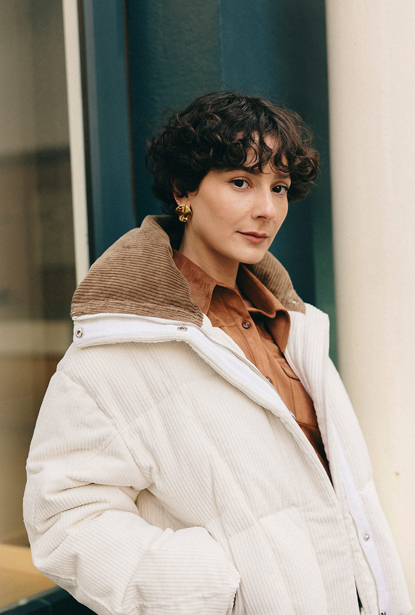 Carter Corduroy Down Jacket - Ivory