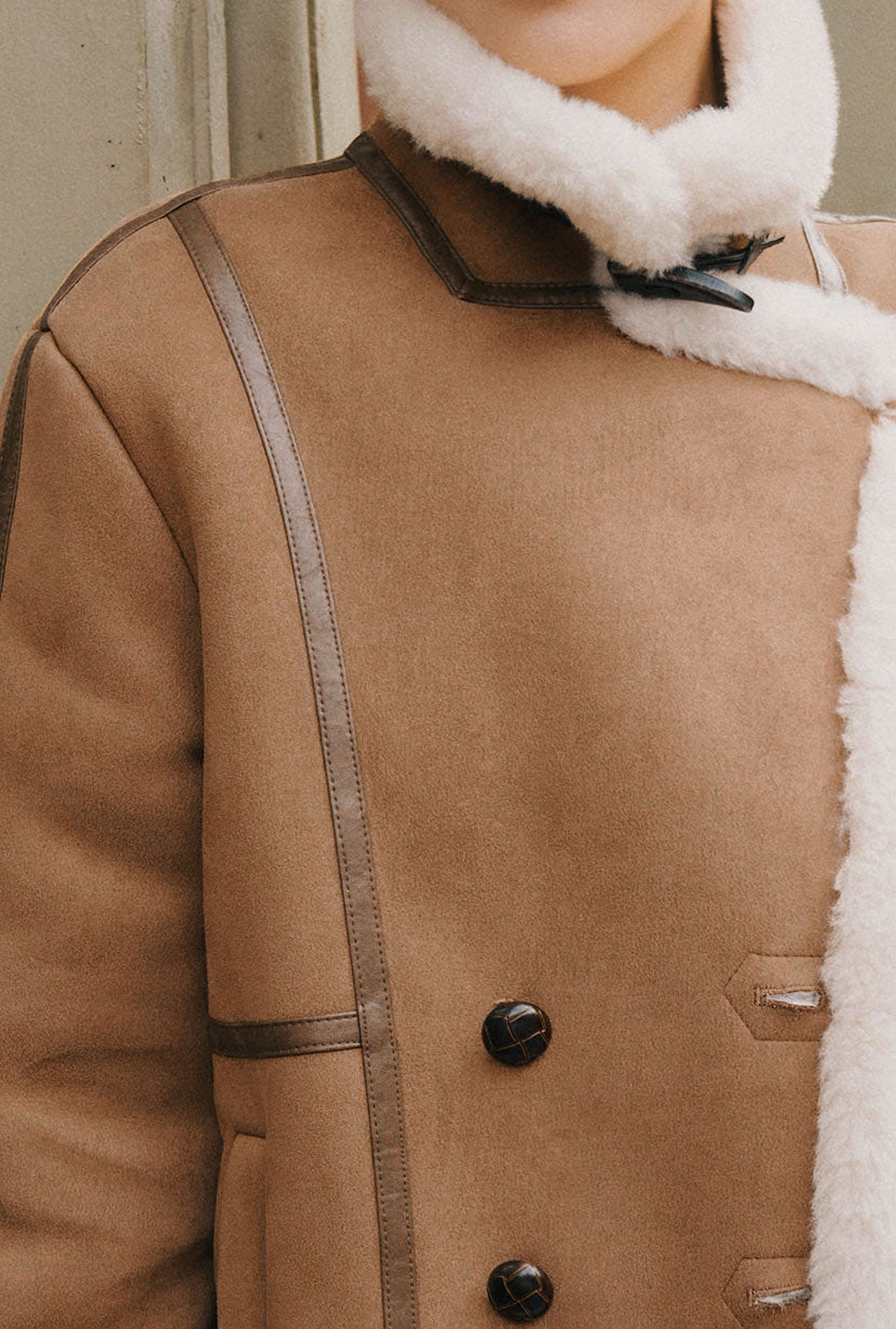 Callen Suede and Fur Faux Shearling Coat - Tawny